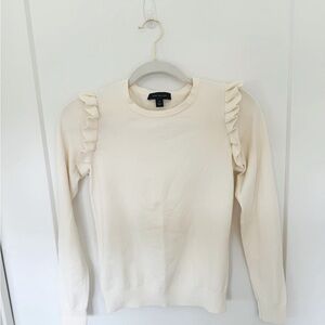 Ann Taylor Ivory Ruffle Shoulder Sweater XS